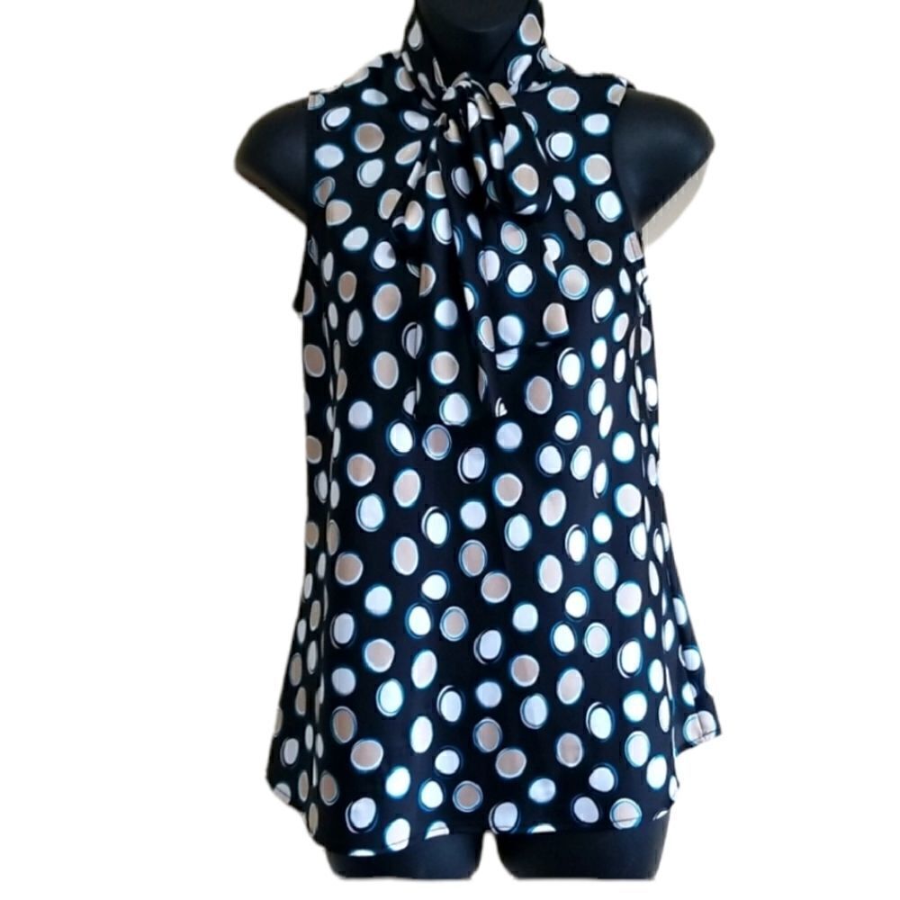 Nine West Black Polka Dot Sleeveless Top Sz S